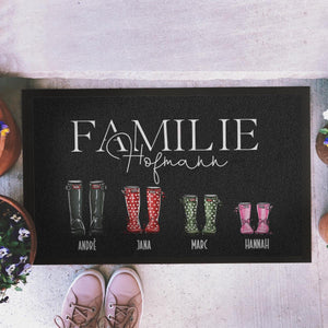 personalisierte Fußmatte Stiefel - komplett individuell für Familie mit Familienname und Familienmitglieder