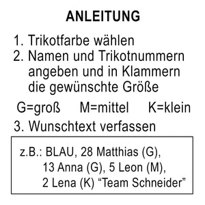 voll personalisierbare Fußmatte "Fußball" Team - mit Namen, Familienmitgliedern, Nummern und Trikotfarbe