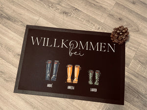 personalisierte Fußmatte Stiefel - komplett individuell für Familie mit Familienname und Familienmitglieder