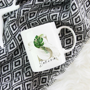 personalisierte Tasse tropical mit Name und Initial personalisiert