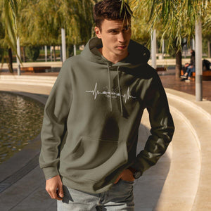Hoody Campingliebe, mit Kardiogramm Aufdruck und Wohnmobil in der Mitte,Hoody in olive