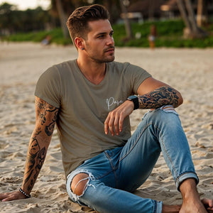 Papa TShirt 2025 khaki, Papa Shirt personalisiert mit Namen und Jahreszahl