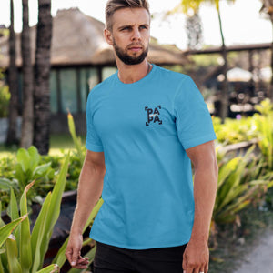 Individuelles Papa Shirt mit Kindernamen und Geburtsjahr in aqua – Das perfekte personalisierte Geschenk für stolze Dads
