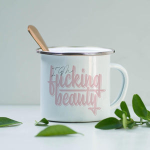 Emailletasse mit Aufdruck Beauty