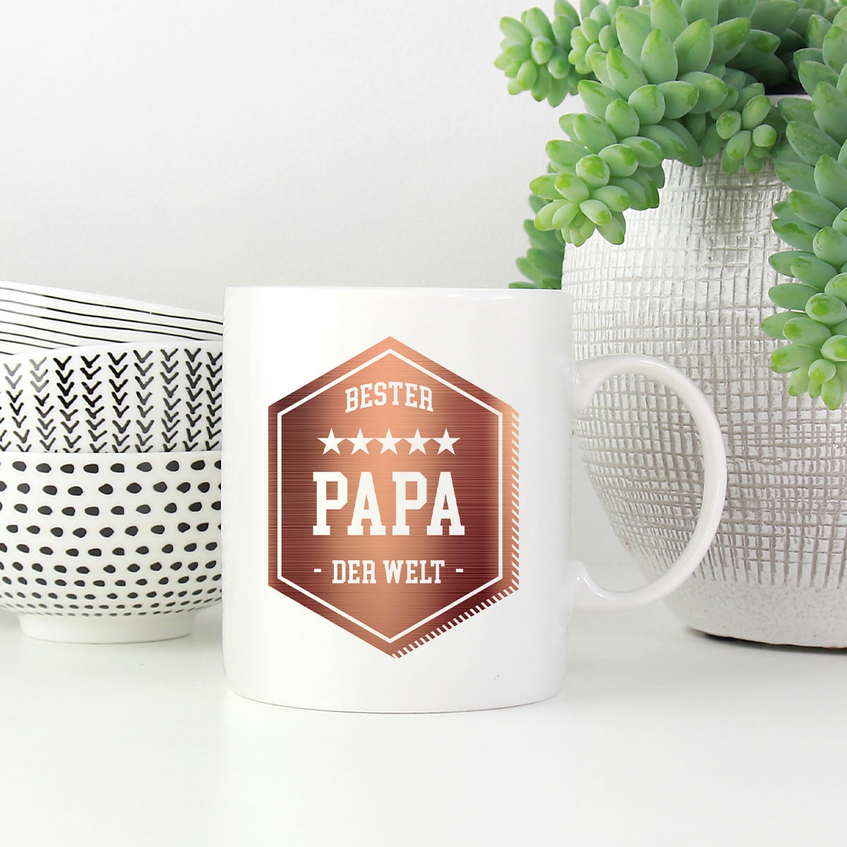 Bester Papa - Tasse Kaffeebecher Keramiktasse mit Papa-Aufdruck Geschenkidee Geburtstag Vatertag, spülmaschinenfest, 11oz