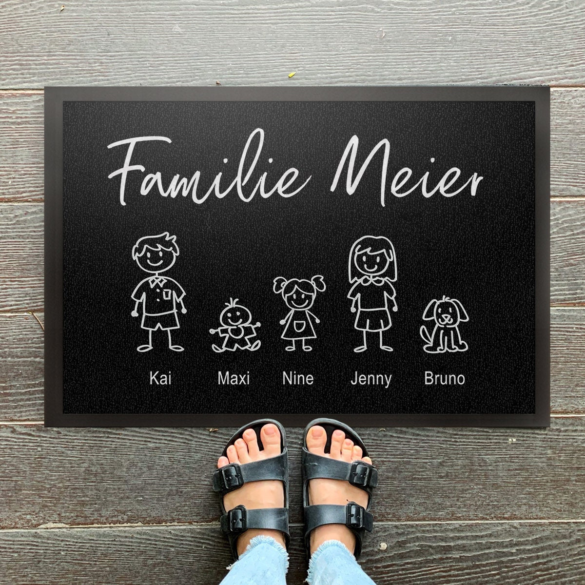 Fußmatte Strichmännchen personalisiert mit Namen und Personen