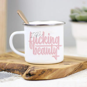 Emailletasse mit Aufdruck Beauty