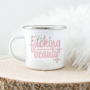 Emailletasse mit Aufdruck Beauty