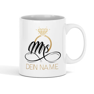 Hochzeit Tasse personalisierter Kaffeebecher Keramiktasse mit Mrs-Aufdruck Hochzeitsgeschenk, spülmaschinenfest, 11oz