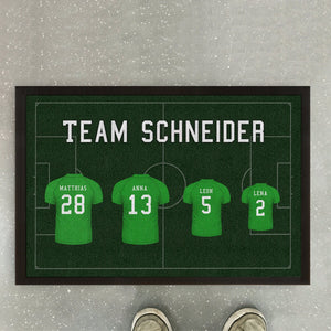 voll personalisierbare Fußmatte "Fußball" Team - mit Namen, Familienmitgliedern, Nummern und Trikotfarbe