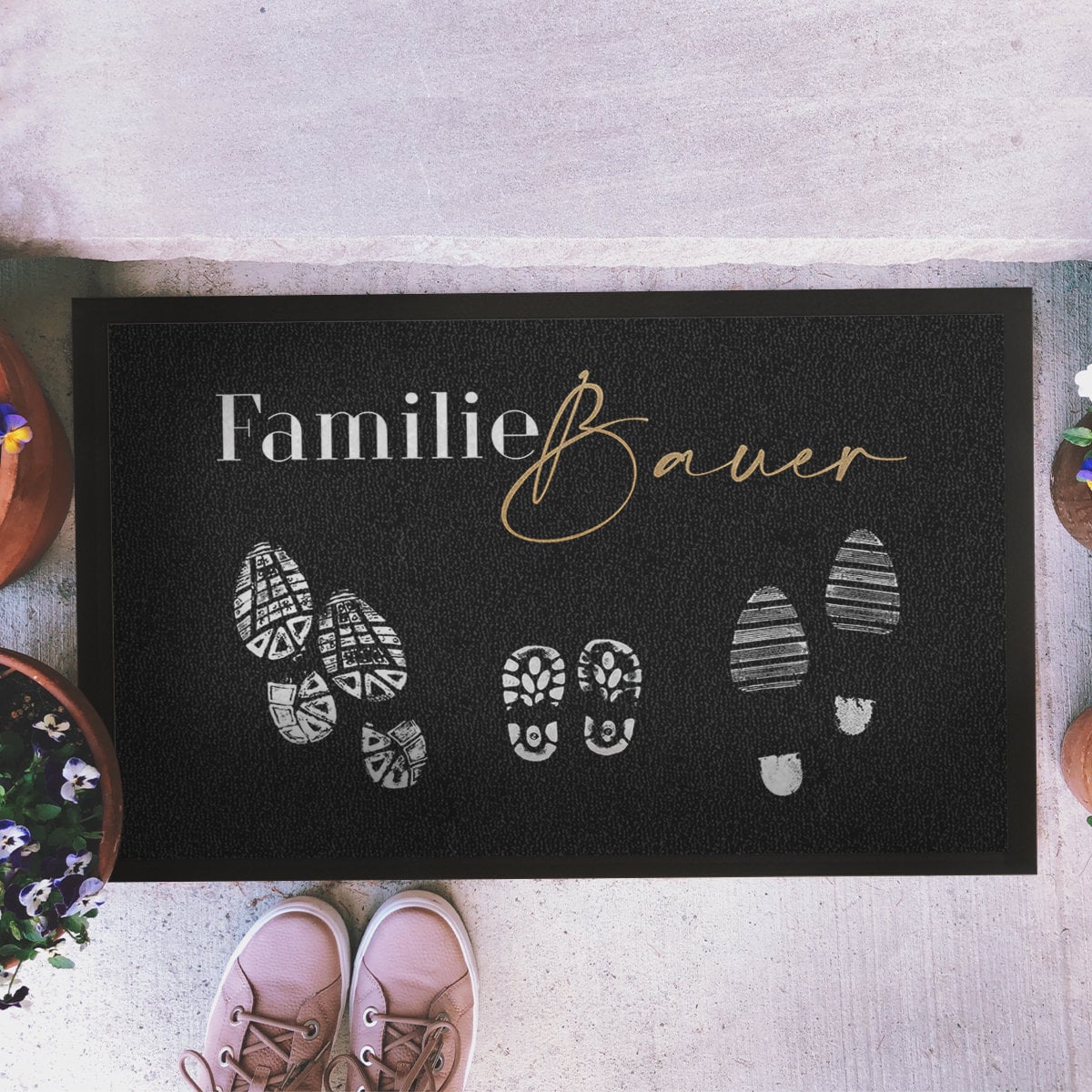individuelle Fußmatte Fußabstreicher Familie "Shoeprints" - personalisierbar mit Familienname und Familienmitgliedern!