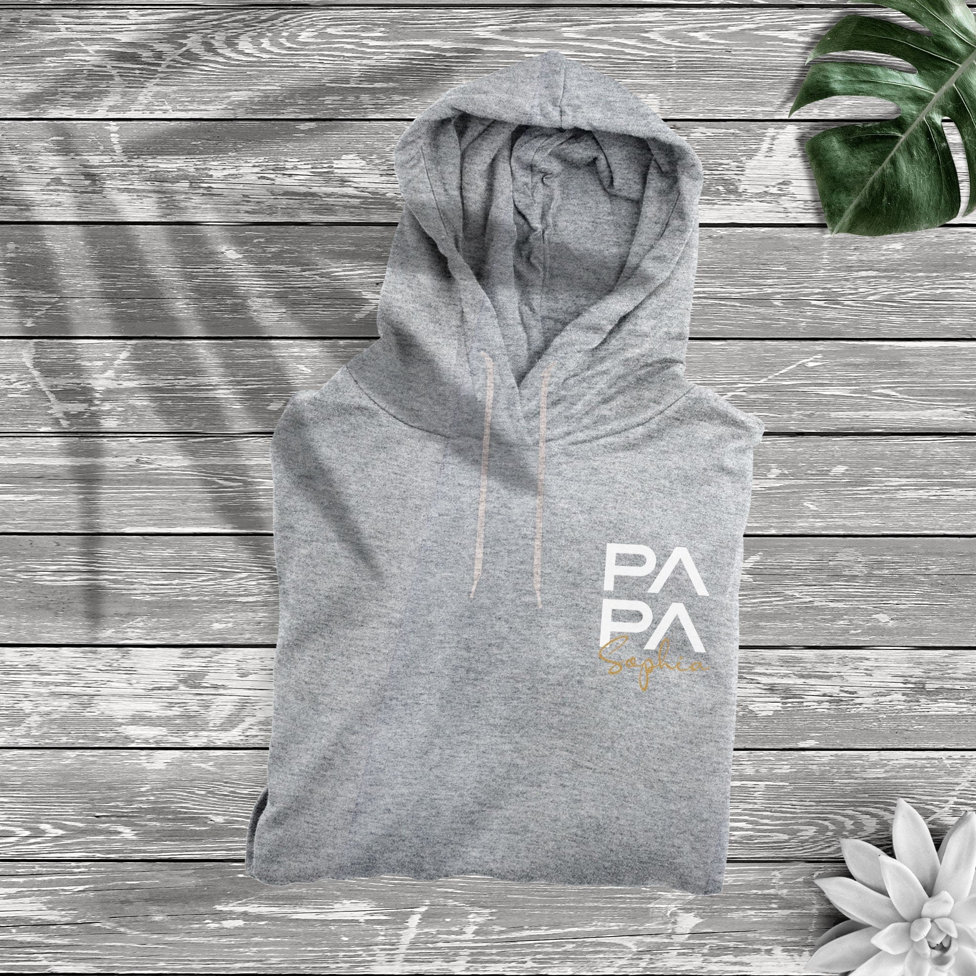 Papa Hoodie grau personalisiert mit Namen