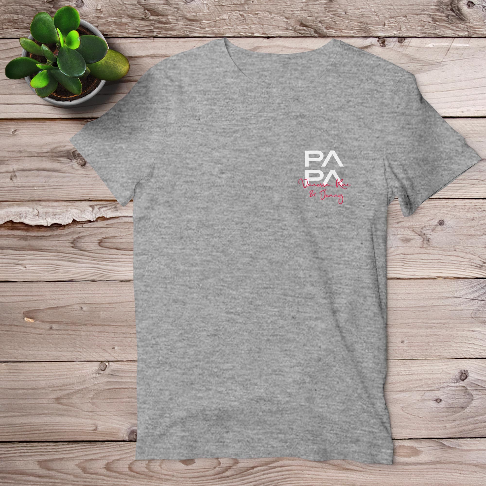 Papa T-Shirt grau, personalisiert mit Namen