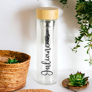 individuelle Trinkflasche, Glasflasche mit Teesieb personalisiert mit Name, 420ml