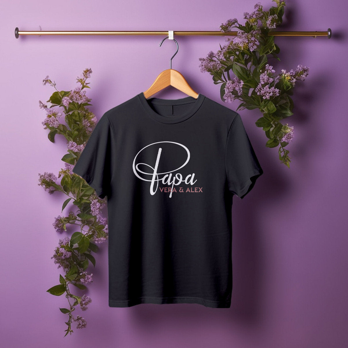 Papa T-Shirt P schwarz, personalisiert mit Namen