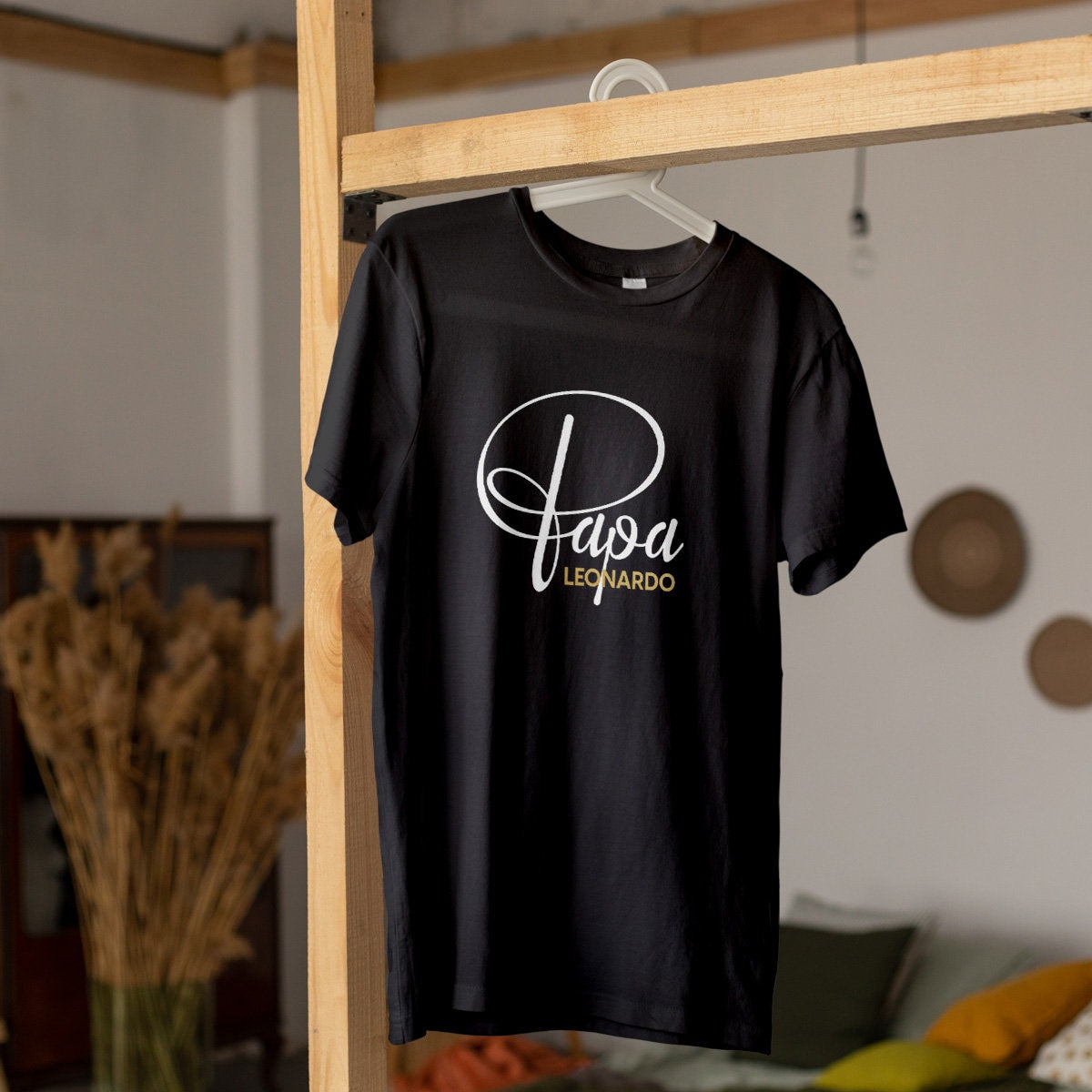 Papa T-Shirt P schwarz, personalisiert mit Namen