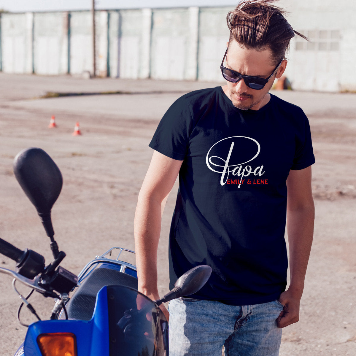 Papa T-Shirt P navy, personalisiert mit Namen