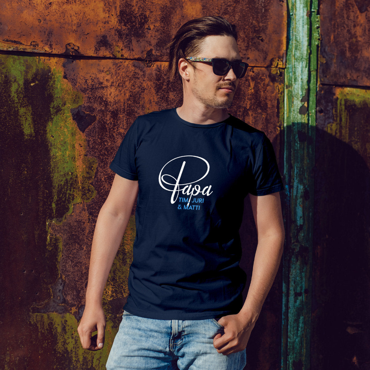 Papa T-Shirt P navy, personalisiert mit Namen