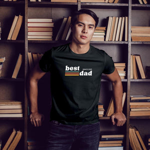 Best Dad Retro T-Shirt, schwarz, personalisiert mit Jahreszahl