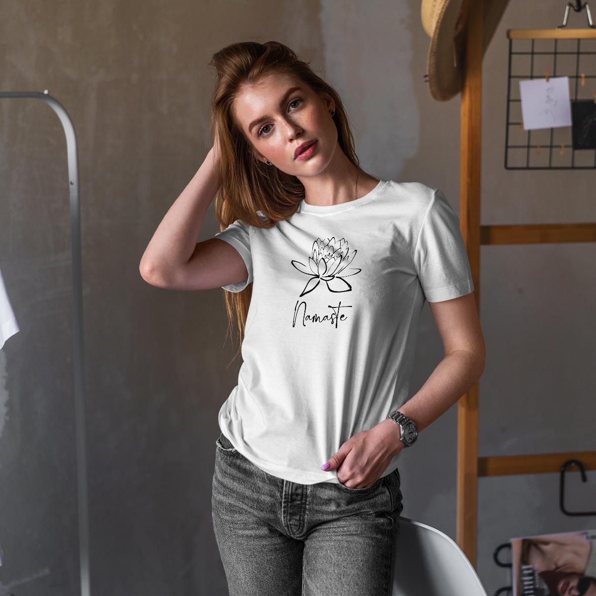 Yoga Shirt in weiß, Namaste, Lotus
