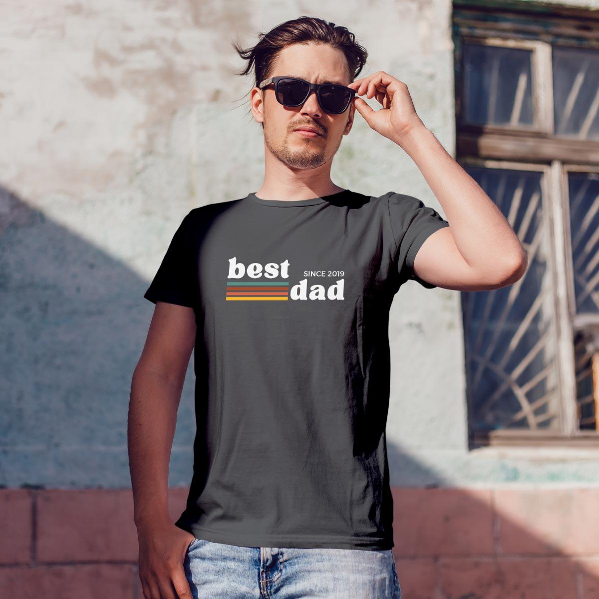 Best Dad Retro T-Shirt, schwarz, personalisiert mit Jahreszahl