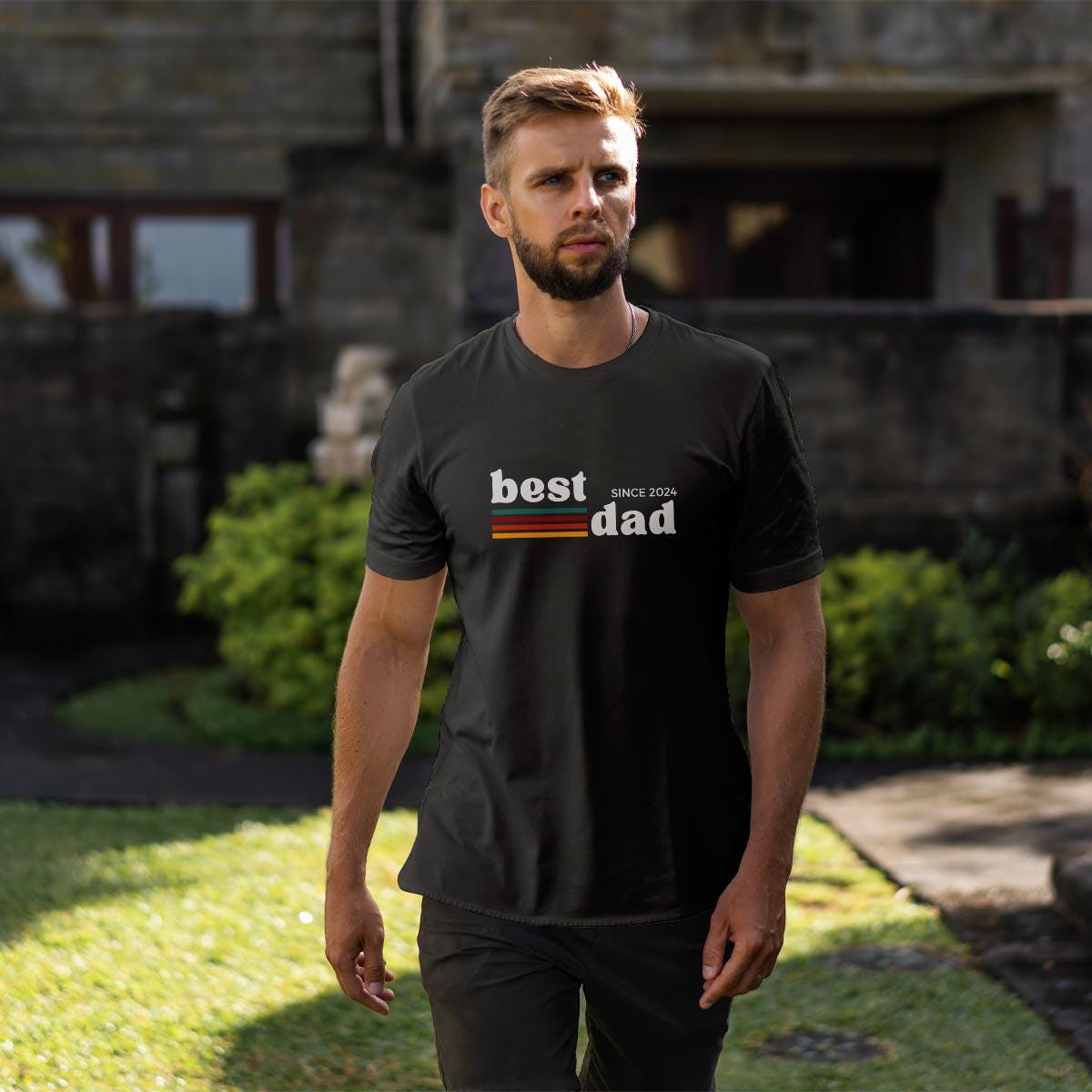 Best Dad Retro T-Shirt, schwarz, personalisiert mit Jahreszahl