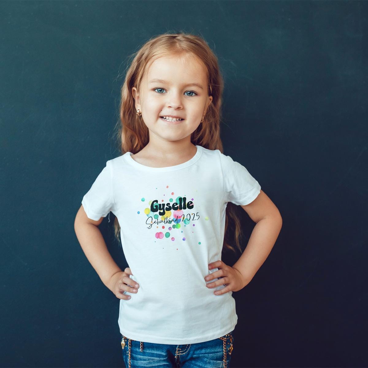 Tshirt Schulkind 2025 mit Wunschname im süßen Splash Design