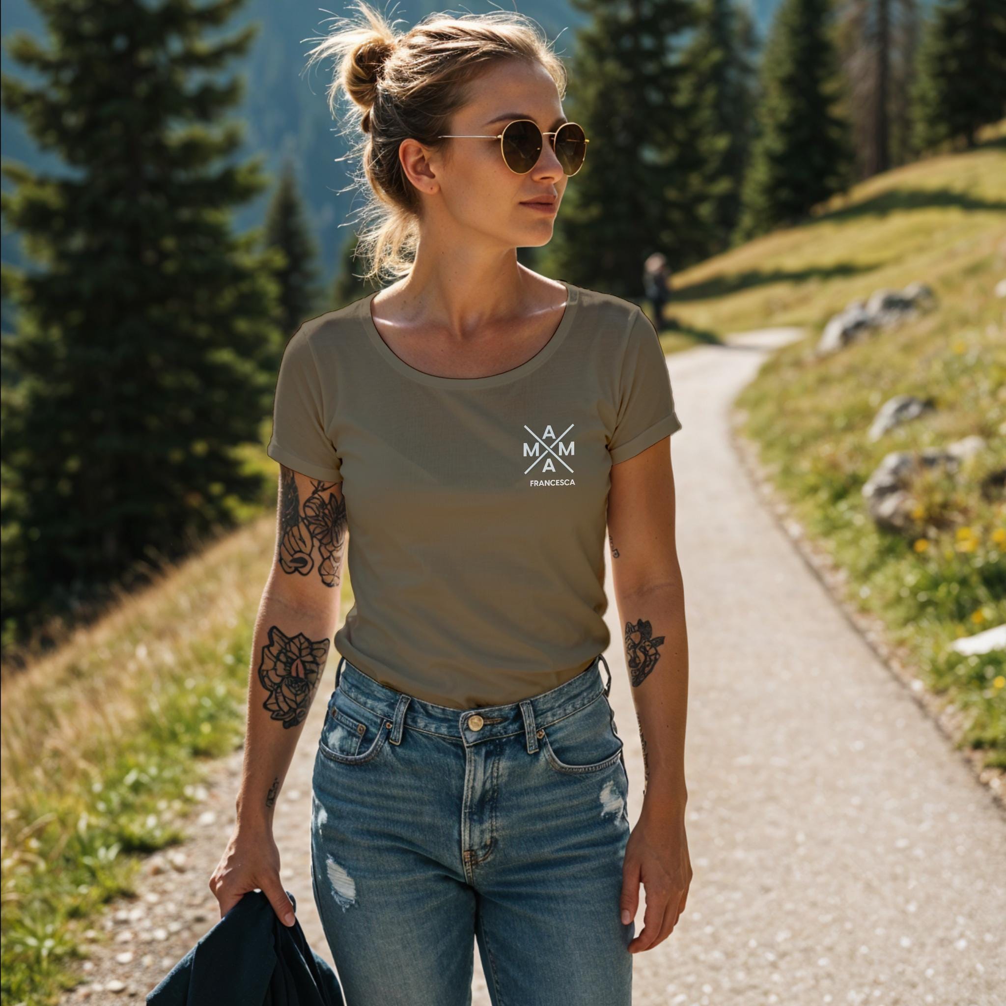 Mama T-Shirt X khaki, Mama Shirt personalisiert mit Namen