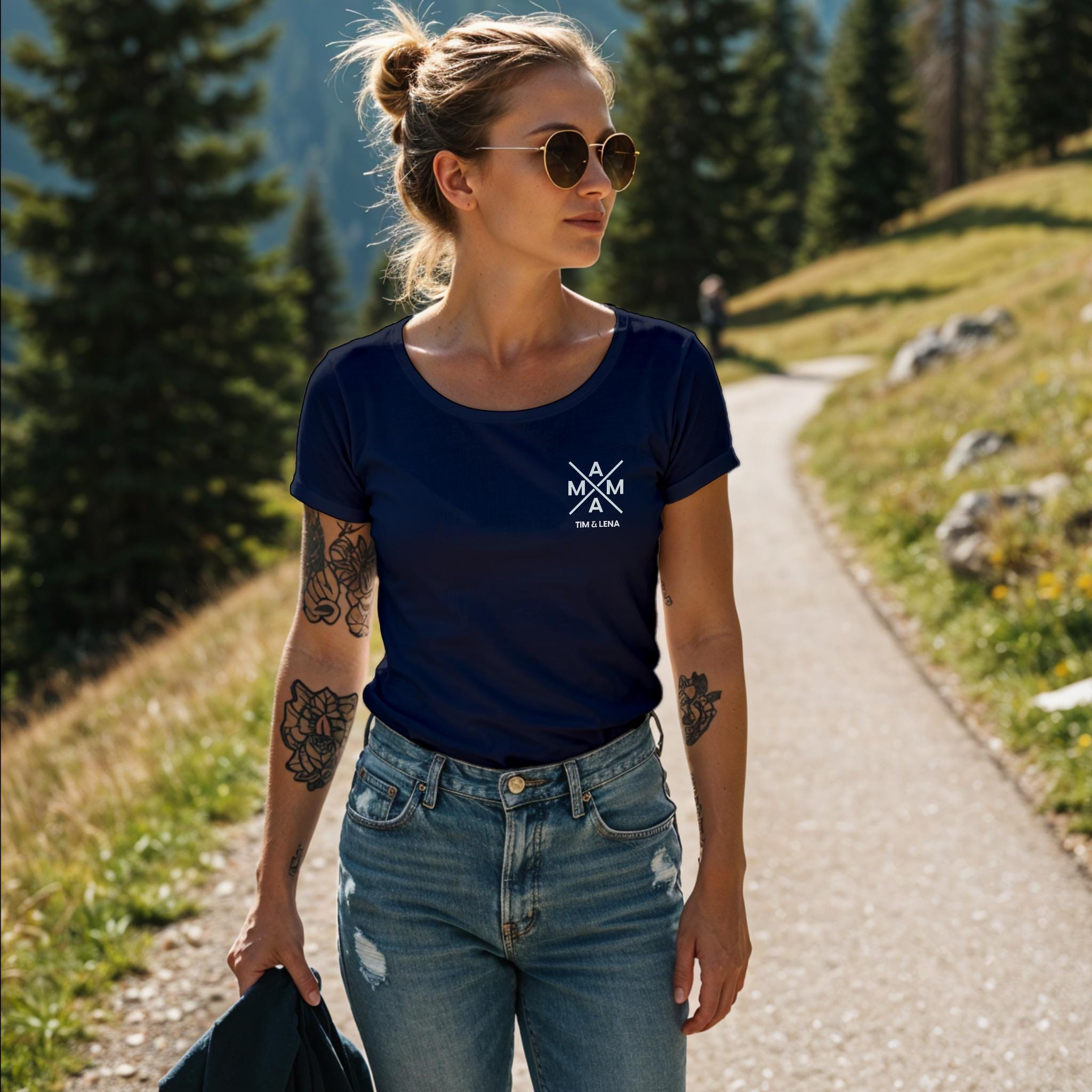 Mama T-Shirt X navy, Mama Shirt personalisiert mit Namen