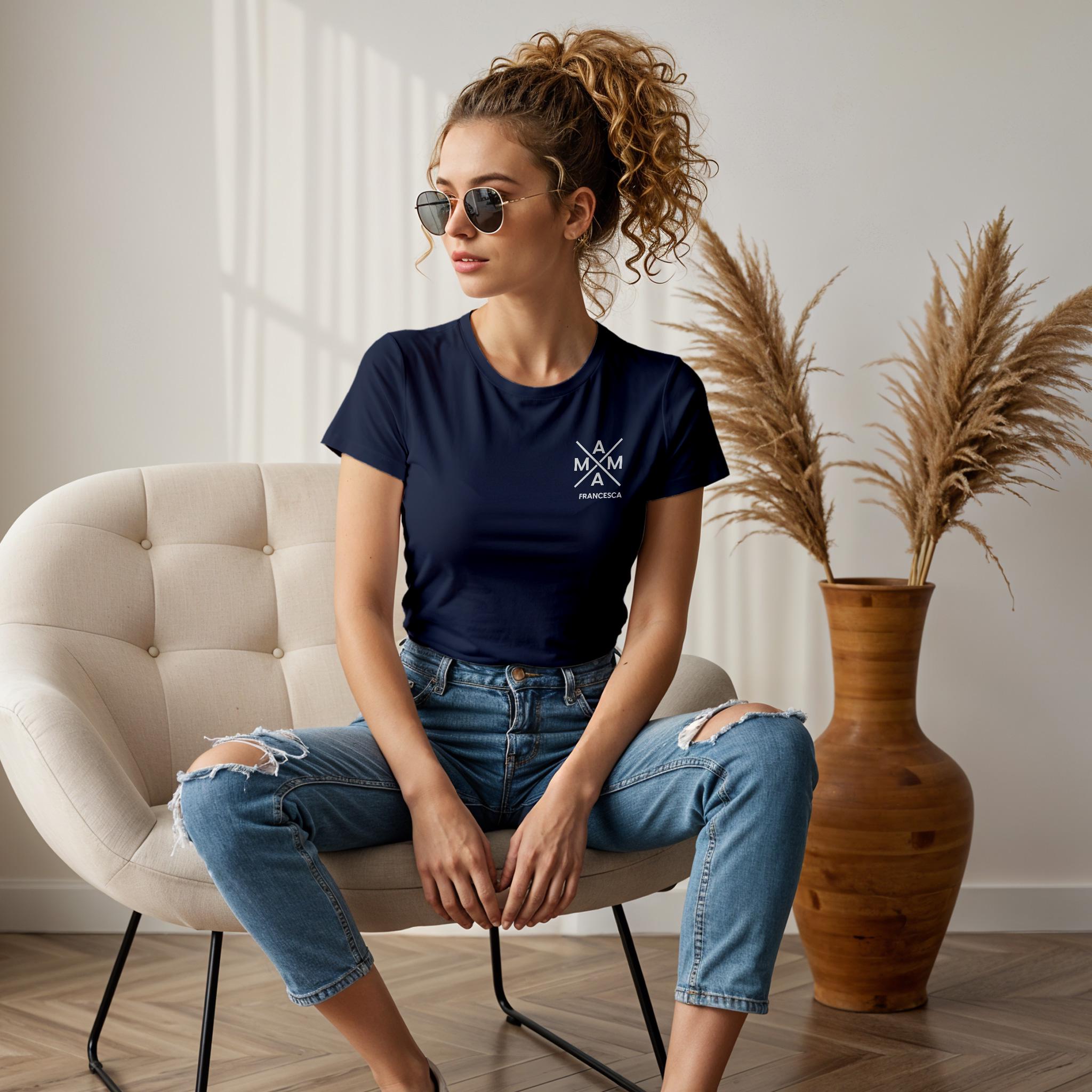 Mama T-Shirt X navy, Mama Shirt personalisiert mit Namen