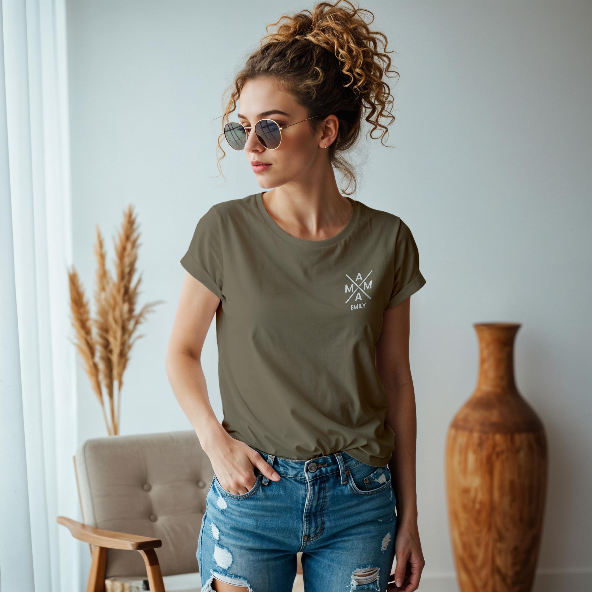 Mama T-Shirt X khaki, Mama Shirt personalisiert mit Namen