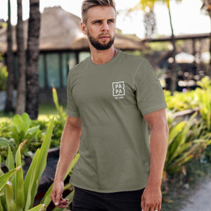 Individuelles Papa Shirt mit Kindernamen und Geburtsjahr in khaki – Das perfekte personalisierte Geschenk für stolze Dads