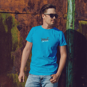 Individuelles Papa Shirt mit Kindernamen und Geburtsjahr in aqua – Das perfekte personalisierte Geschenk für stolze Dads