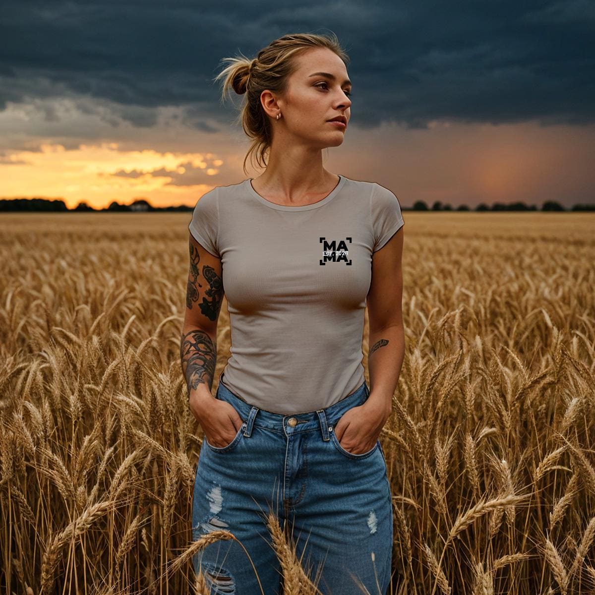 Individuelles Mama Shirt mit Kindernamen und Geburtsjahr in khaki – Das perfekte personalisierte Geschenk für die stolze Mutter
