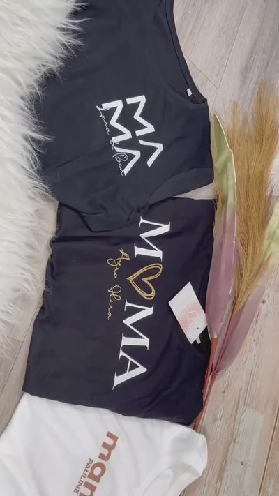 Personalisiertes Mama T-Shirt mit Namen der Kinder und Wunschjahr in bordeaux – Individuelles Geschenk für Mütter zum Muttertag